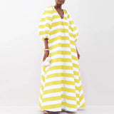 Elegant V-Neck Striped Maxi Dress for Women