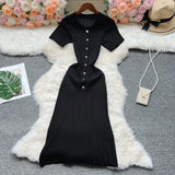 Chic O-Neck Button Knitted Bodycon Dress