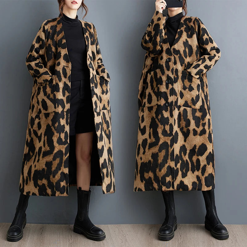 Oversized Leopard Wool Coat