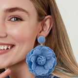 Blue Denim Rose Flower Pendant Earrings| Trendy Drop Style