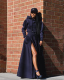 Two-piece Suit - Hooded Sweatshirt and Navy Blue Casual Skirt