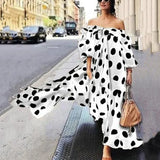 Off-the-shoulder Polka Dot Long Dress