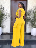 Ruched Sleeve Cargo Two Piece Set