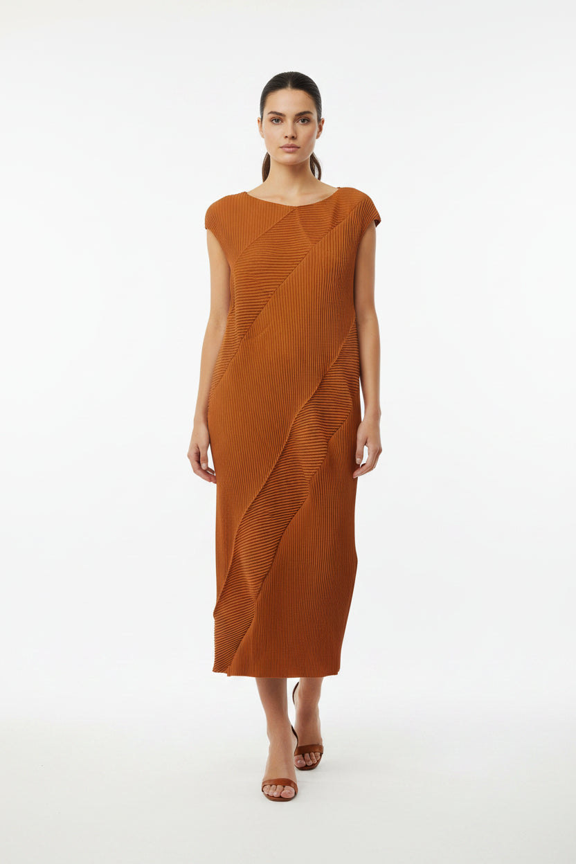 Brown ribbed dress on a white background