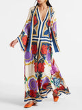 Chic Stand Collar Printed Long Sleeve High Waist Dress