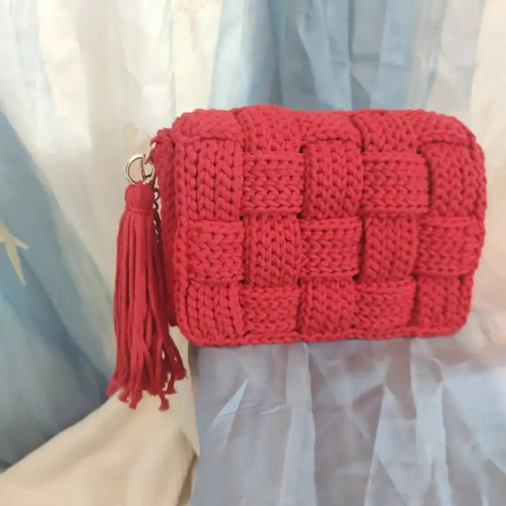 Handmade Cotton Knit Tassel Crossbody Bag by Crystal Crystina, alternate view 4