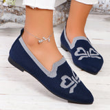 Bow Design Embroidered Pointed Toe Flat
