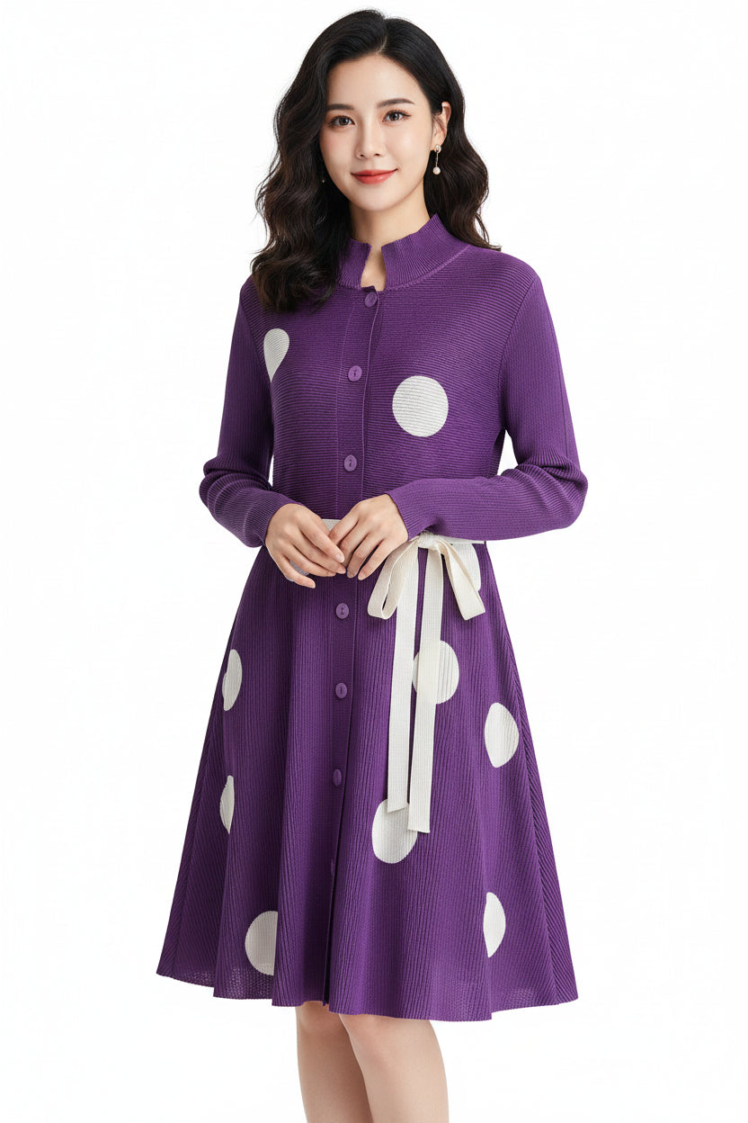 CurveKind™ Polka Dot Pleated Shirt Dress by Crystal Crystina, alternate view 4