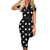 Polka Dot Midi Pencil Dress with Belt