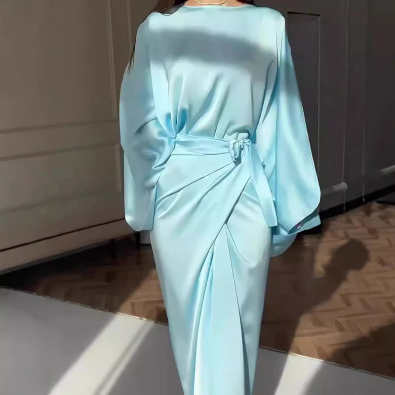 Tie-Waist Satin Dress by Crystal Crystina, alternate view 2
