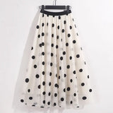 Embroidered Polka Dot Midi Skirt
