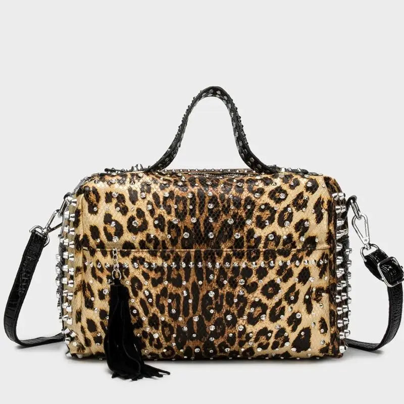 Retro Punk Style Rivet Diamond Tote Bag by Crystal Crystina, alternate view 6