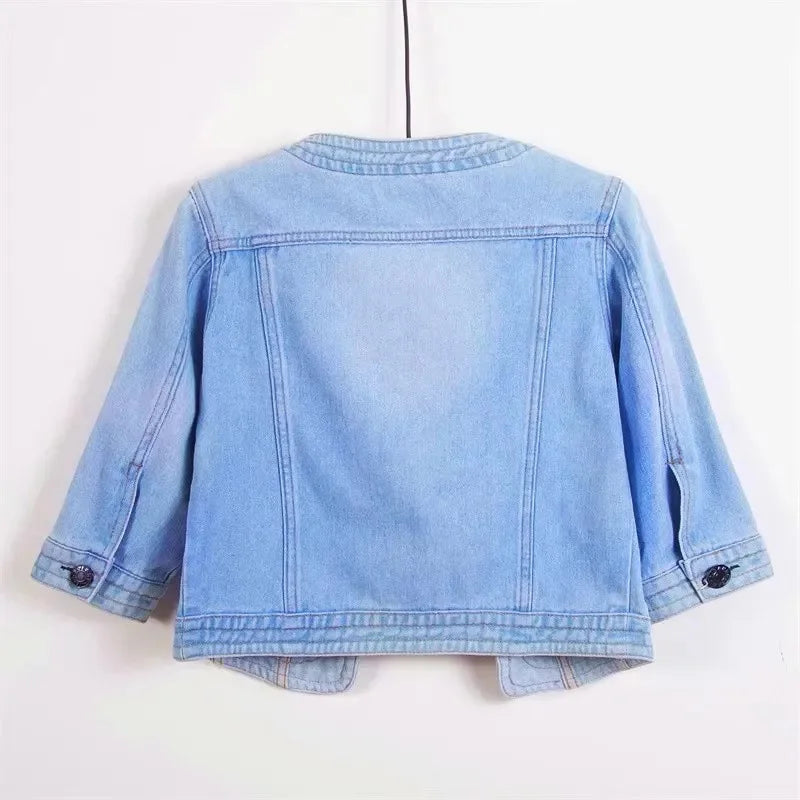 Quarter sleeved O-neck Denim Jacket by Crystal Crystina, alternate view 3