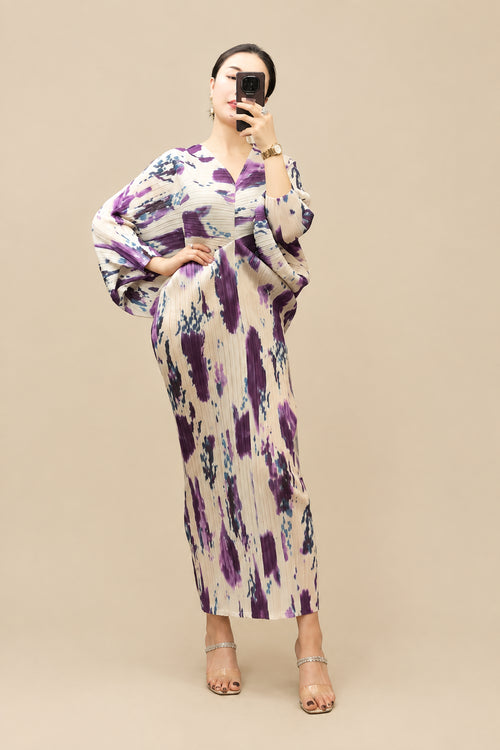 CurveKind™ Hand-Painted Print Batwing Dress