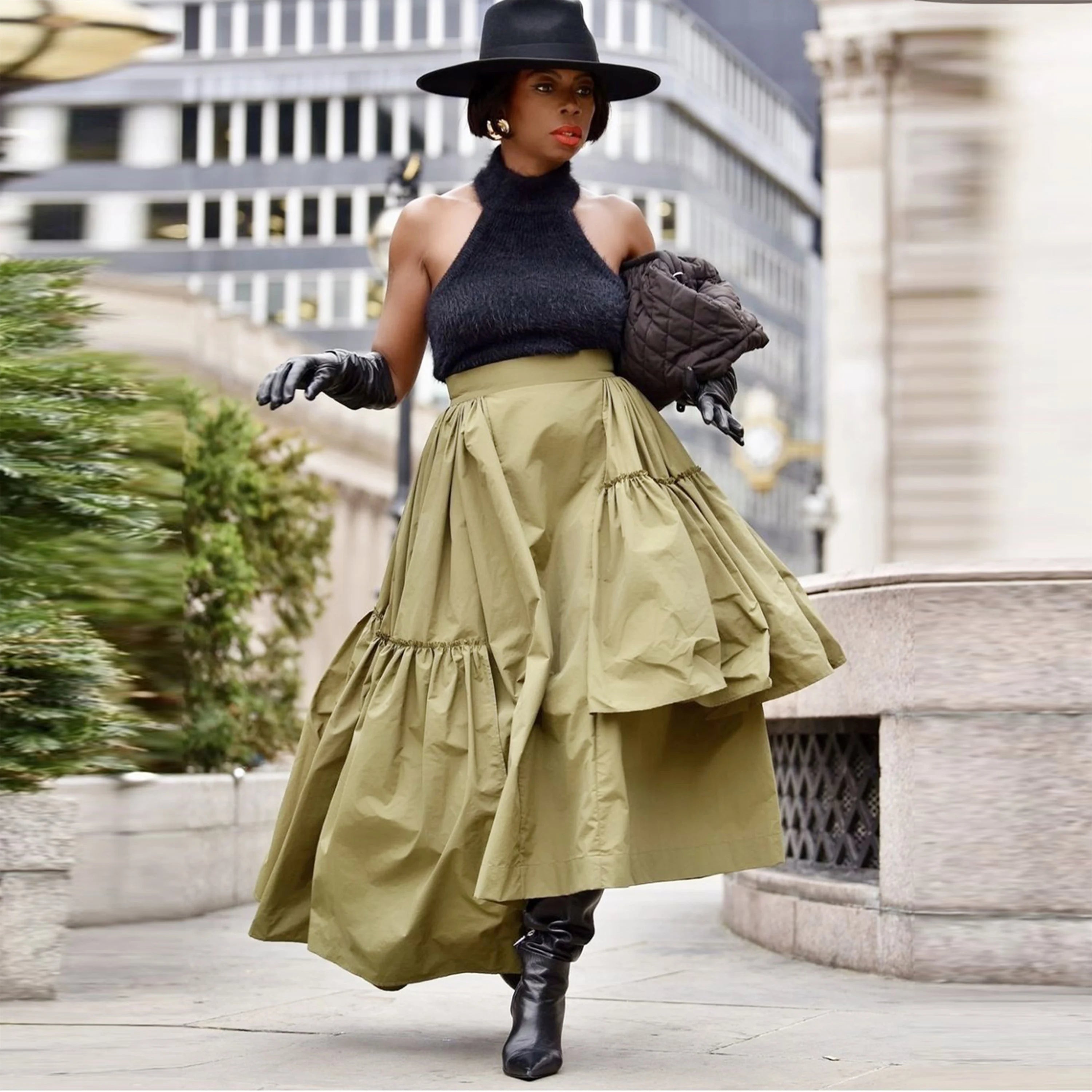 Satin High-Waist A-Line Skirt