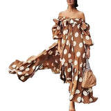 Off-the-shoulder Polka Dot Long Dress