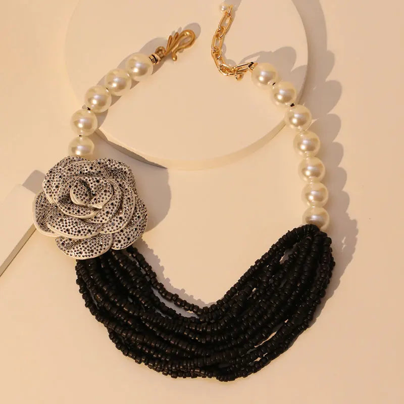 Pearl Necklace with Rose Pendant by Crystal Crystina, alternate view 2