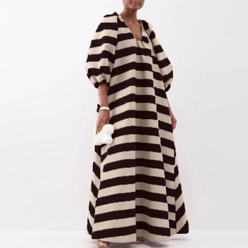 Elegant V-Neck Striped Maxi Dress by Crystal Crystina, alternate view 6