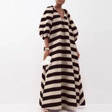 Elegant V-Neck Striped Maxi Dress for Women