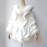 Warm Knitted Poncho With Real Raccoon Fur Stripe