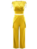 Ruched Sleeve Cargo Two Piece Set
