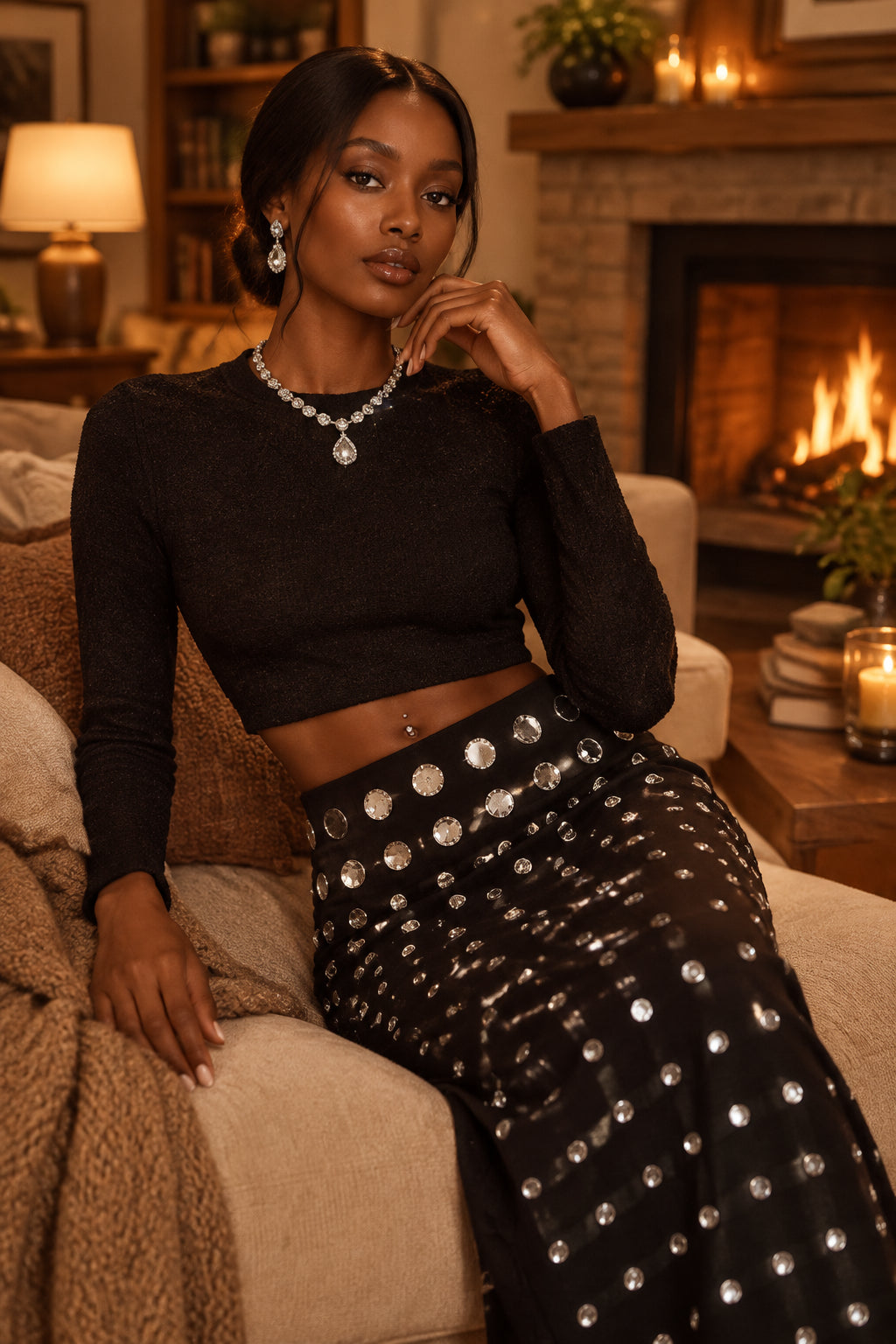 Pencil Skirt with Silver Stud Embellishments