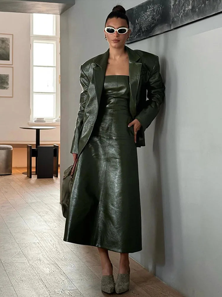 Faux Leather Strapless Two Pieces Set