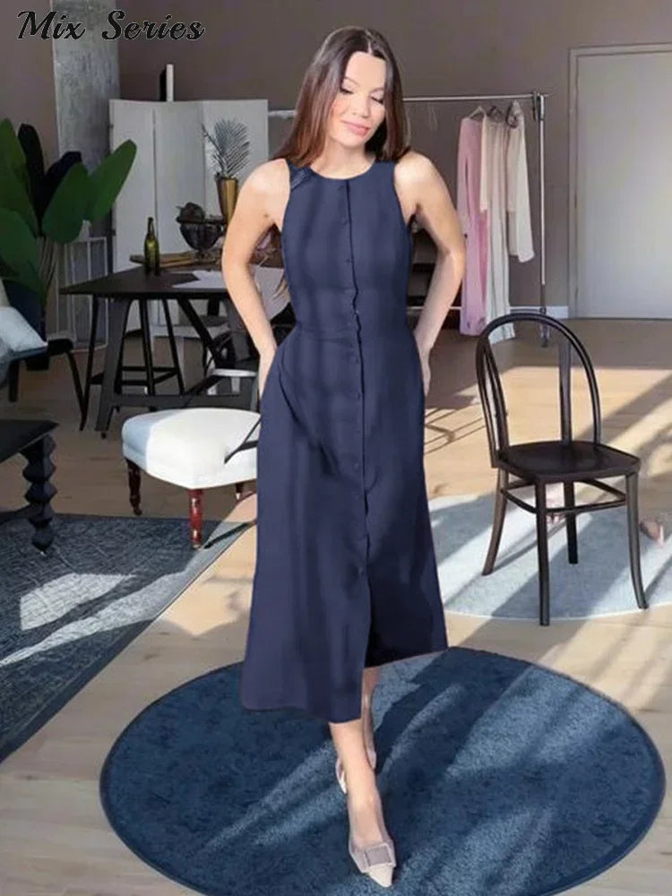 Elegant Sleeveless O-Neck Long Dress by Crystal Crystina, alternate view 4