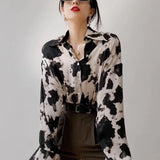 Cow Print Button Up Blouse