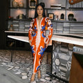 CM.YAYA Women Paisley Geometrical 3D Print Full Sleeve Ruched Deep V-neck Bodycon Midi Maxi Dress 2024 Sexy Club Party Dresses