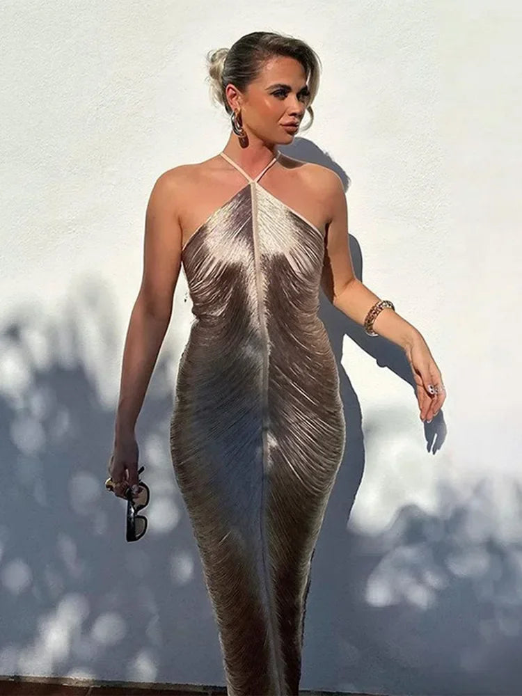 Tassel Back Slit Neck Hanging Dress by Crystal Crystina, alternate view 4