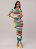 Rainbow Striped Knitted Casual Dress