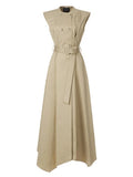 Elegant Sleeveless A-Line Office Dress with Belt