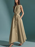 Elegant Sleeveless A-Line Office Dress with Belt
