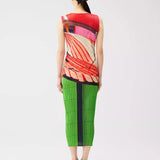 CurveKind™ Art Print Pleated Sleeveless Midi Dress