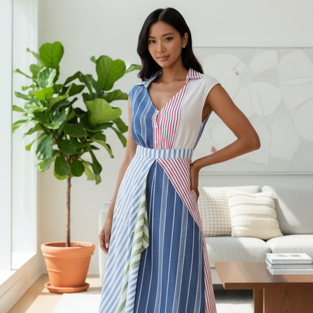 Elegant Sleeveless Pleated Maxi Dress by Crystal Crystina, alternate view 2