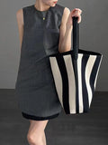 Striped Canvas Bucket Bag