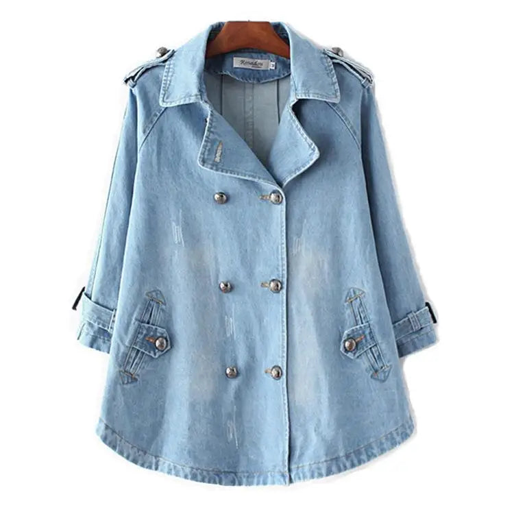 Light blue denim jacket on a white background