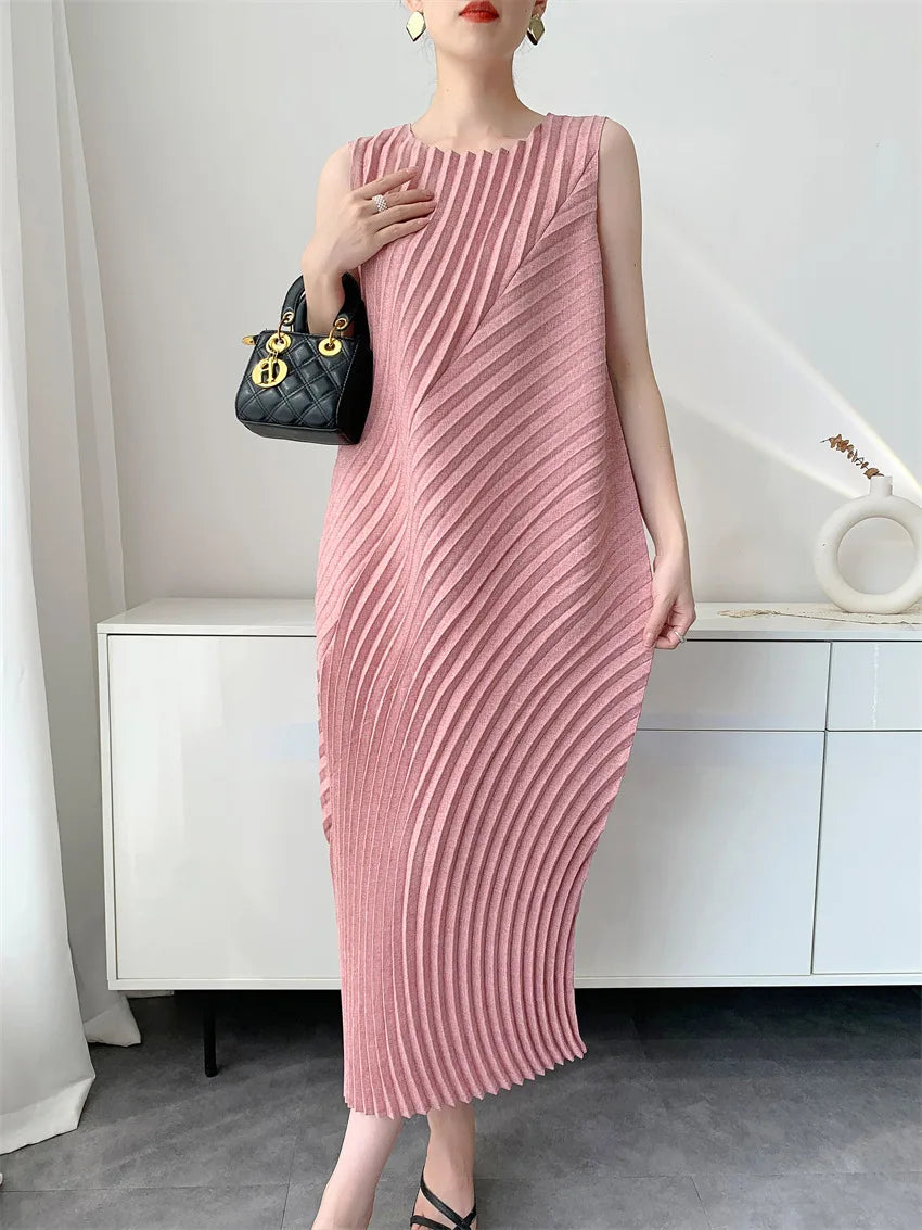 CurveKind™ Handmade Pleated Sleeveless Summer Dress by Crystal Crystina, alternate view 3