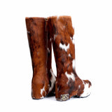 Handmade Studded Knee-High Platform Boots with Real Calf Hair