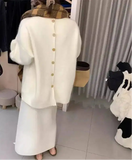 Two-Piece Set - Chic Knitted Sweater & Skirt Set