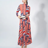 CurveKind™ Striped Turtleneck Pleated Two-Piece Maxi Set