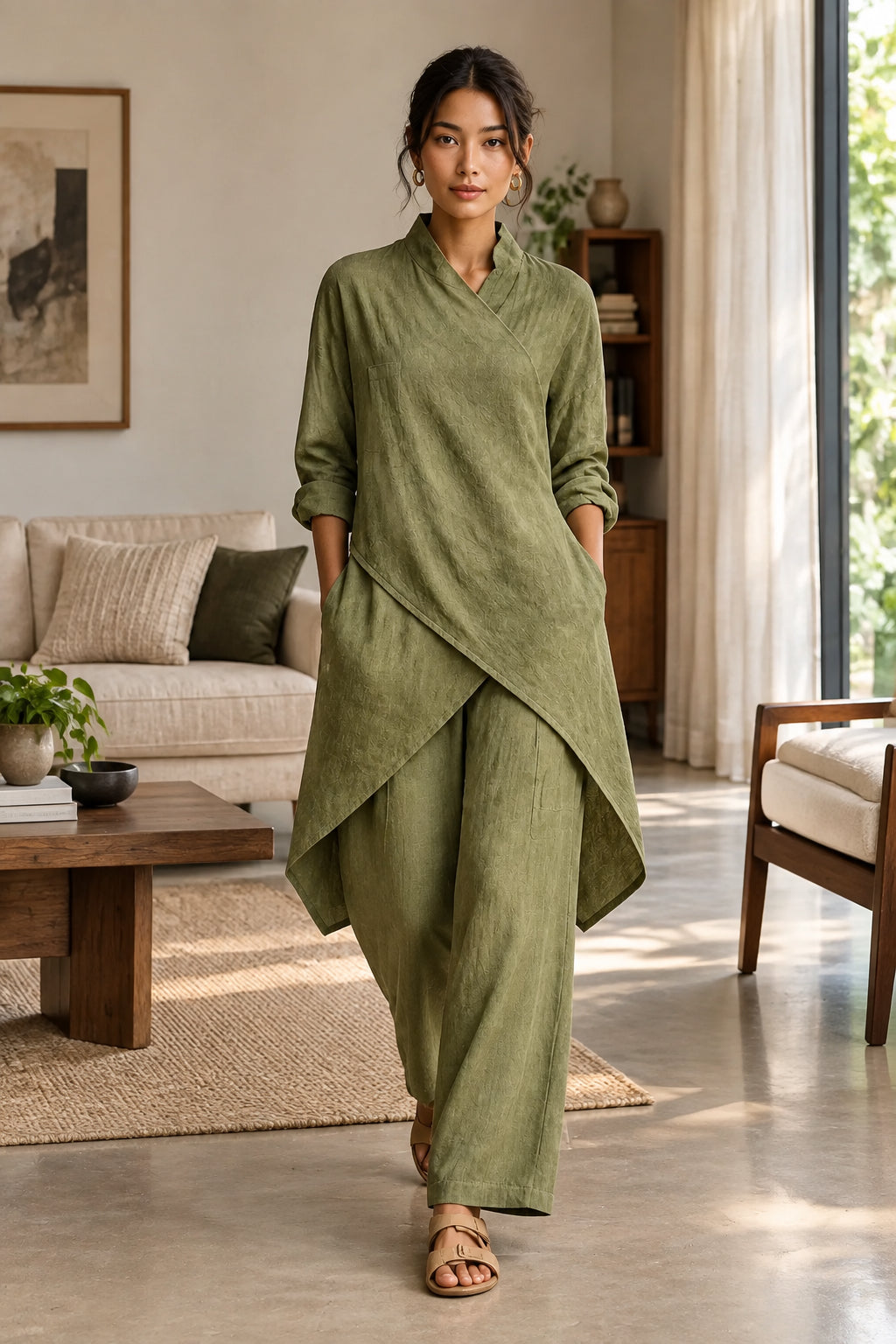 Asymmetrical Wrap Two-Piece Set