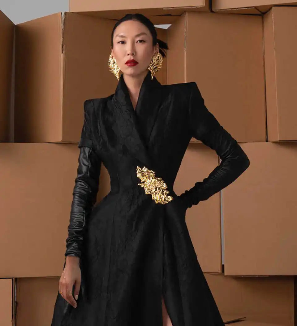 Floral Jacquard Long Tuxedo Jacket