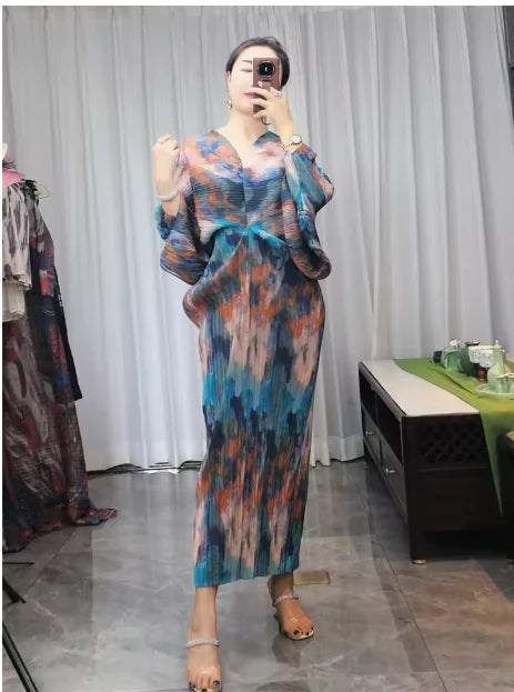 CurveKind™ Hand-Painted Print Batwing Dress