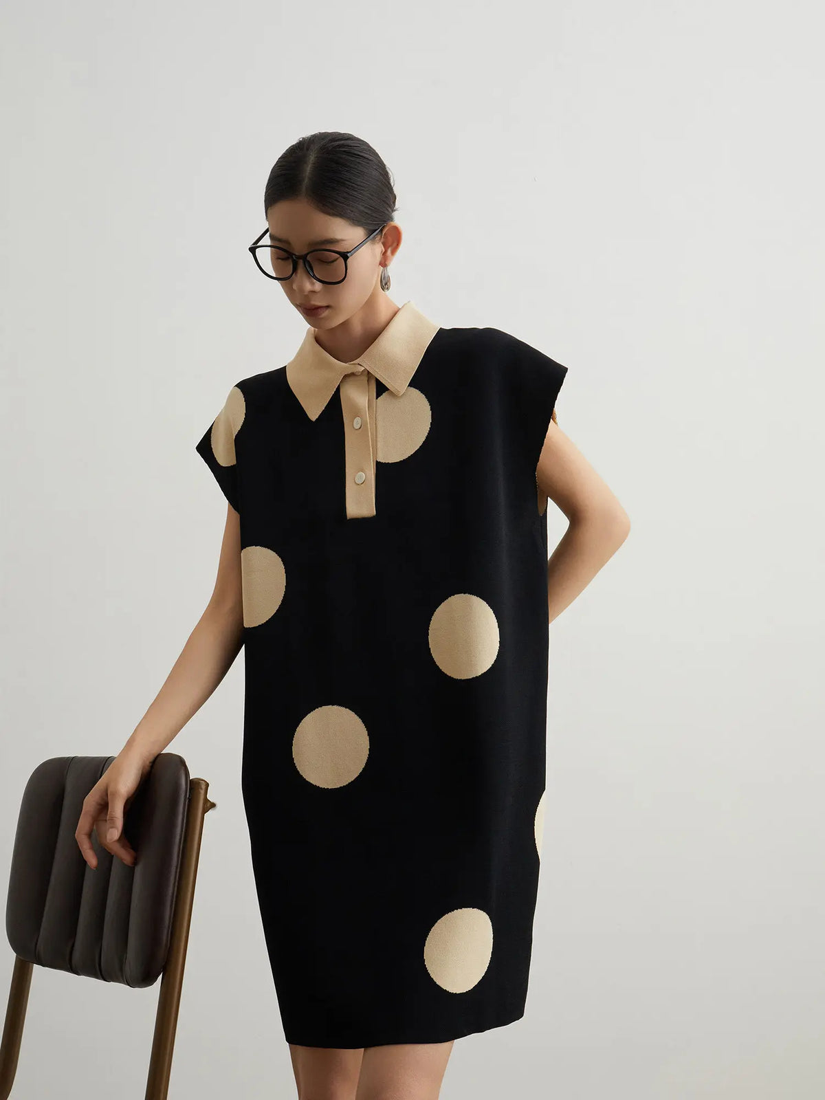 Polka Dot Knit Polo Midi Dress by Crystal Crystina, alternate view 3