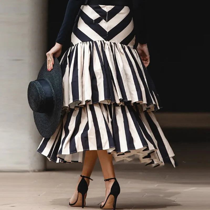 Black & White Tiered Midi Skirt