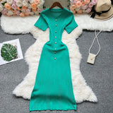 Chic O-Neck Button Knitted Bodycon Dress