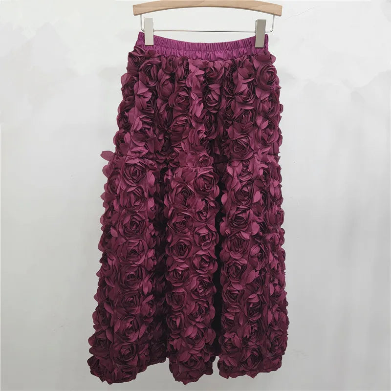 Versatile Three Dimensional Flower Midi Skirt by Crystal Crystina, alternate view 3