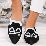 Bow Design Embroidered Pointed Toe Flat